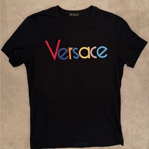 Versace Black Tee with Colorful Logo